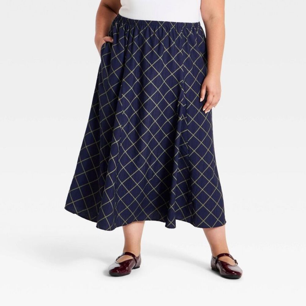 Women's Full Midi A-Line Skirt - A New Day Navy Blue XXL